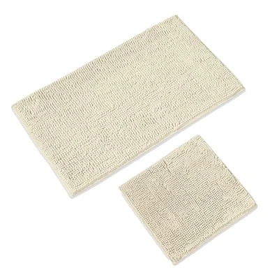 Afbeelding van WohnDirect Badmatset, 2 delig, crème, wc mat (45x45cm), badmat (50 x 80 cm), antislip, wasbaar, badkamertapijt zonder uitsparing