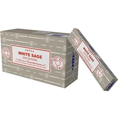 Afbeelding van Satya Nag Champa White Salie wierook sticks 12 pakjes x 15 gram deur