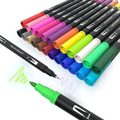 Afbeelding van MISDUWA Dual Brush Pen Set, 24 kleuren penseelstift met twee punten, dubbele viltstiften, 0,4 mm fineliner en 1 2 viltstiften