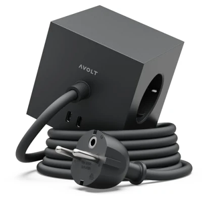 Afbeelding van Avolt Stekerdoos Cube USB C De eerste design stopcontactstrips ter wereld 1.8m 3 stopcontacten en 2 poorten Magnetische voet die bijna overal hecht (Zwart, 3.m)