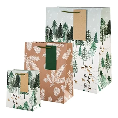 Afbeelding van Hallmark Kerst Assortiment Gift Bag Pack 3 Zakken in Feestelijke Ontwerpen