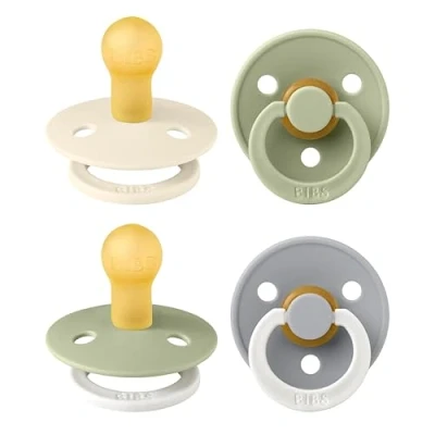 Afbeelding van BIBS Colour speen verpakking 4 stuks, BPA vrije fopspeen, Ronde speen. Natuurlijk rubberlatex, Gemaakt in Denemarken. Maat 1 (Verpakking stuks), Sage Glow Mix