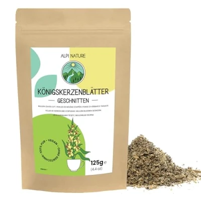 Afbeelding van Mullein bladeren 125g van Alpi Nature, Mullein, toortsplant gedroogd en gesneden, thee los, toortsbladeren voor het bereiden toortsthee kruidenthee
