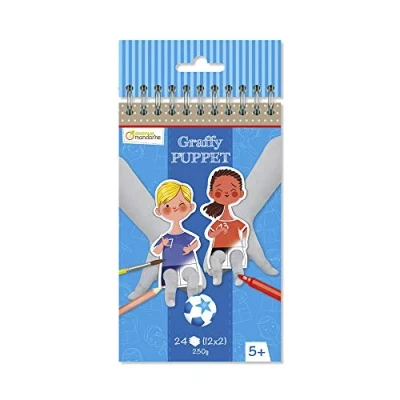 Afbeelding van Avenue Mandarine Ref GY101C Graffy voorgesneden vingerpoppen om in te kleuren en spelen Voetballers Spiraal Notebook, 250gsm Clairefontaine papier, 24 kaarten, 12 ontwerpen