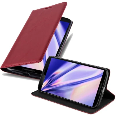 Afbeelding van Cadorabo Hoesje geschikt voor Motorola Google NEXUS 6 in APPEL ROOD Beschermhoes met magnetische sluiting, standfunctie en kaartvakje Book Case Cover Etui