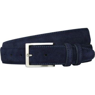 Afbeelding van Luxe Suede riem Navy Heren riemen Leren Donkerblauw suède Taillemaat 95 Italiaanse Kostuum Pantalon