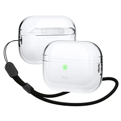 Afbeelding van elago Clear Case Compatibel met Apple AirPods Pro 2nd Generation Dekking (2022), Rond Riempje Inbegrepen, Beschermend Geval, Transparant Schokbestendig, Ondersteunt Draadloos Opladen (Transparent)