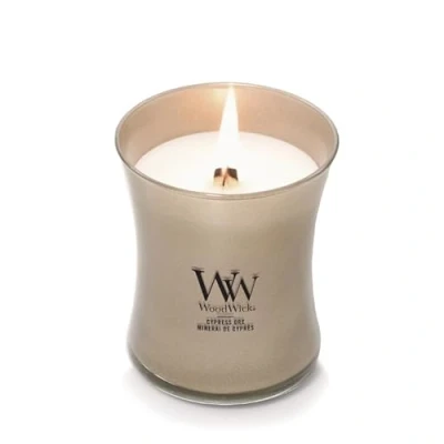 Afbeelding van WoodWick Geurkaars met krakende lont Cypress Ore Medium zandloper kaars Lange brandende kaarsen: tot 60 uur Perfect cadeau voor vrouwen