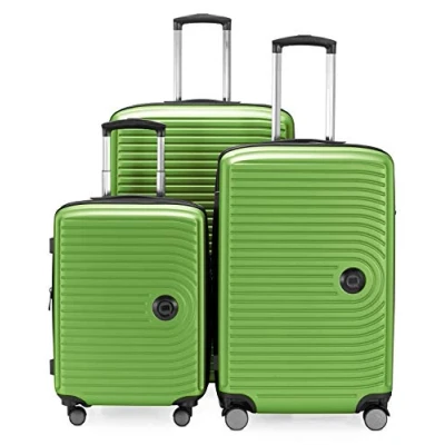 Afbeelding van HAUPSTSTADTKOFFER Mitte set van 3 koffers handbagage koffer 55 cm, middelgrote 68 cm + grote reiskoffer 77 harde schaal ABS, TSA, appel groen