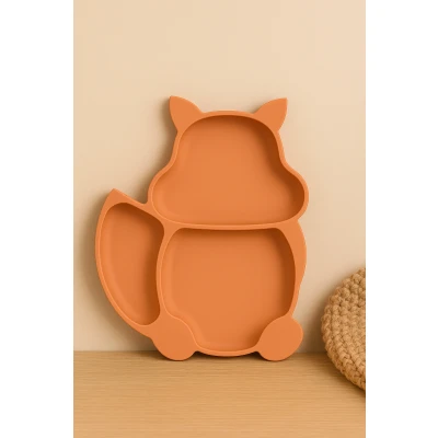 Afbeelding van Dutsi Siliconen Baby &amp; Kind Bord Zuignap Koper Bruin Vosje