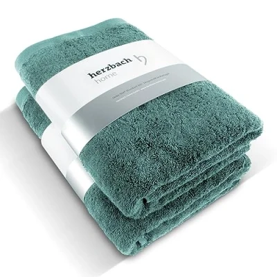 Afbeelding van herzbach home Luxe handdoek Douche Set van 2 Premium kwaliteit 100% katoen 70 x 140 cm (oceaangroen)
