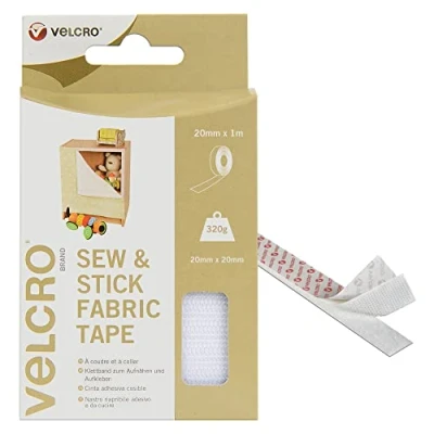 Afbeelding van Klittenbandmerk, zelfhechtende tape voor stof, haken en lussen, die op de gewenste lengte kan worden gesneden perfect naaiactiviteiten, wit, 20 mm x 1 m