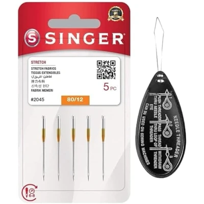 Afbeelding van Singer Stretch Ball Point 2045 Naaimachine Naalden, pakket van 5, maat 80/12, inclusief grote naalddraad