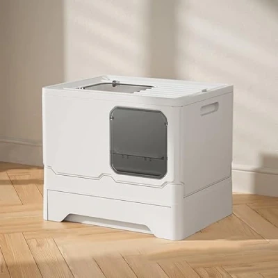 Afbeelding van Kattentoilet, Kattenbak, Kunststof Kattenbakken met Deksel, Uittrekbare Lade, Schep, Deodoriserende Lade Type (45 * 35 38cm wit D)
