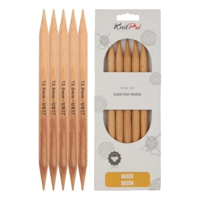 Afbeelding van KnitPro 20 cm x 12 mm Basix dubbelpuntige naalden, berk