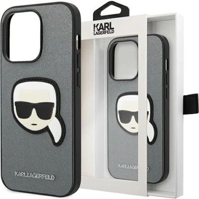 Afbeelding van Karl Lagerfeld KLHCP14MSAPKHG iPhone 14 Plus 6.7 zilver/zilver hardcase Saffiano Karl`s Head Patch