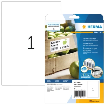 Afbeelding van Etiket HERMA Power 10911 210x297mm wit 25stuks