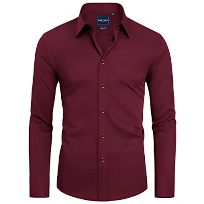 Afbeelding van DEMEANOR Herenhemd met lange mouwen, businessoverhemden, slim fit, overhemden, strijkvrij, vrijetijdshemd voor heren, rood, M