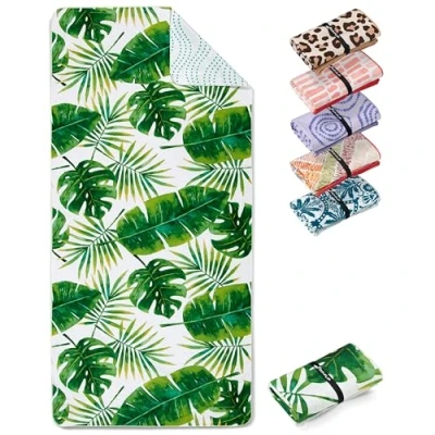 Afbeelding van Stranddeken XXL microvezel strandhanddoek groot, licht en sneldrogend 100% gerecyclede handdoek Strandlaken Tropic Leaves 160cmx90cm