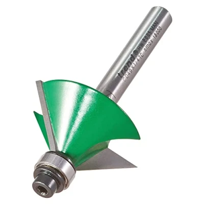 Afbeelding van Trend CraftPro Twee Fluit Zelfgeleide Afschuin Routerfreesbit, 1/4 Inch Schacht, 12.7mm Snijdiameter &amp; 45 Graden V Groef, Tungsten Carbide Getipt, C049X1/4TC