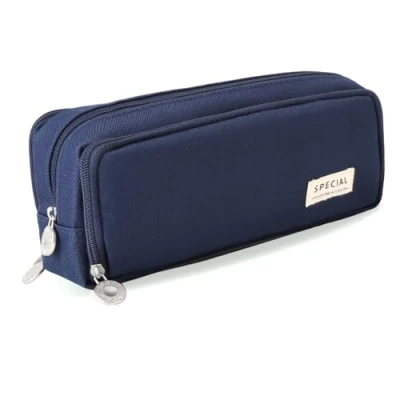 Afbeelding van iSuperb Etui Grote Potloodzak Capaciteit Potloodtas Make up Tas Canvas Briefpapier Doos Cosmetische Schoolbenodigdheden voor Studenten Kantoor Opslag College Organisator Gift (Donkerblauw)