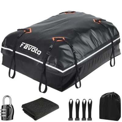 Afbeelding van Favoto Daktas, 566 liter, opvouwbare dakkoffer, waterdicht, met antislipmat, deurhaken, versterkingsriemen voor auto&#039;s, SUV&#039;s, met/zonder bagagedrager, reizen, bagagetransport, zwart