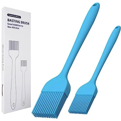 Afbeelding van KitsKap Siliconen rijgborstel 2 stuks gebakborstel voor olie, barbecue, grill, saus bakken koken, vaatwasmachinebestendig (blauw)