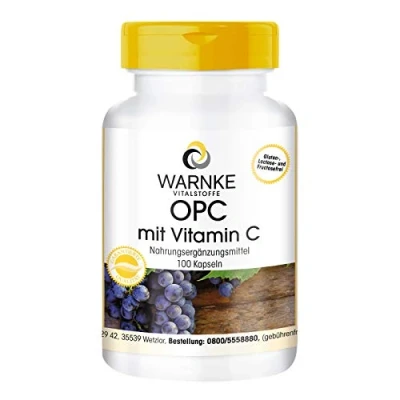 Afbeelding van OPC capsules van druivenhuidextract met vitamine C veganistisch 100 Warnke Vitalstoffe Duitse apothekerskwalitei