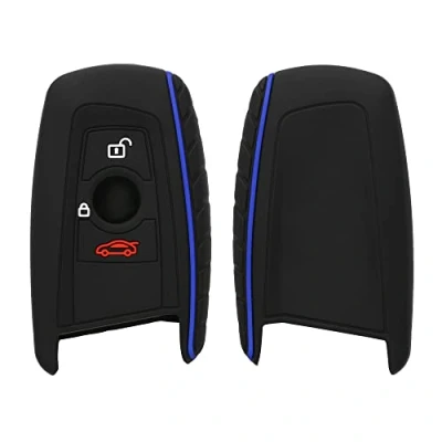 Afbeelding van kwmobile Autosleutel hoesje compatibel met BMW 3 knops draadloze (alleen Keyless Go) hoes behuizing Sleuteletui in zwart/blauw