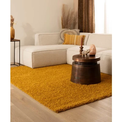 Afbeelding van Hoogpolig Tapijt/Vloerkleed Shaggy Trend Effen Okergeel 120x170 Cm