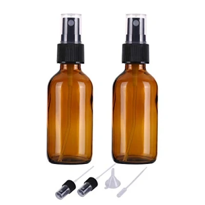 Afbeelding van 2 oz Lege Amber Glass Spray Flessen voor etherische oliën, Kleine navulbare reizen Fine Mist Flessen, Zelfgemaakte Reinigers en Aromatherapie met Fijne Dispenser (2 Pack)