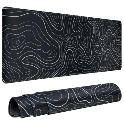 Afbeelding van Muismat Gaming XL 90 x 30 cm Topografisch Toetsenbord voor antislip basis en genaaide rand, uitgebreid Bureau Pad (zwart)