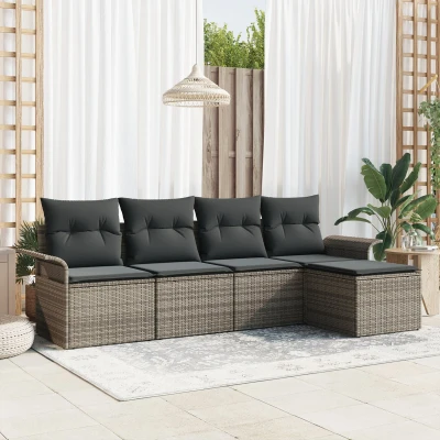 Afbeelding van vidaXL 5 delige Tuin Eetset met Kussens Grijs Poly Rattan