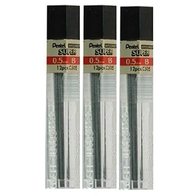 Afbeelding van Pentel 0,5 mm Maat B Schaduw Hardheid Potlood Refill Vervanging Reserve Leads Hi Pollymer Super Voor Automatische &amp; Mechanische Potloden (Pack van 3 Buizen 36 Stuks)