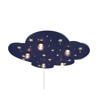 Afbeelding van niermann Plafondlamp wolk blauw met fluorescerende sterretjes (1 stuk)