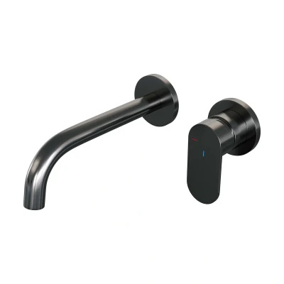 Afbeelding van Brauer gunmetal Edition Wastafelmengkraan inbouw gebogen uitloop links hendel breed plat model C 1 PVD geborsteld