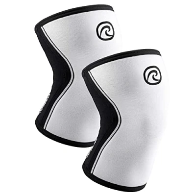 Afbeelding van Rehband kniebandage van 7 mm neopreen, voor krachttraining en gewichtheffen, stabiliseert het kniegewricht verwarmt de spieren, unisex, Kleur:Wit 1 Paar, Maat:M