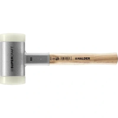 Afbeelding van Halder Kunststofhamer lengte 380 mm hoofd d. 80 hickory terugslagvrij hard nylon wit 1 stuk 3366.080