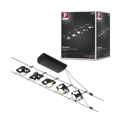 Afbeelding van Paulmann 94434 LED kabelsysteem Set MacII DC max. 5x10 watt uitbreidbaar Chroom mat draadkabel kunststof GU5,3,Zwart mat,