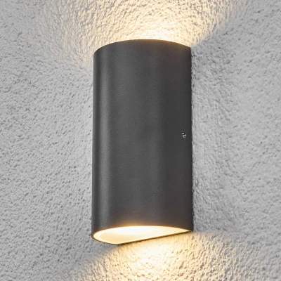 Afbeelding van Lindby LED wandlamp buiten 2 lichts aluminium, glas H: 16 cm grafietgrijs Inclusief lichtbronnen