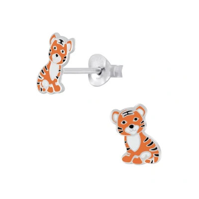 Afbeelding van zilveren tijger kinderoorbellen tiger oorknopjes Meisje Zilver Zilverana Sterling 925 Silver