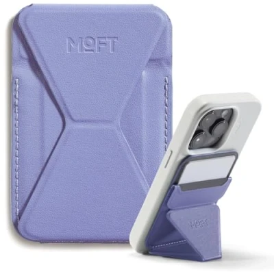 Afbeelding van MOFT MagSafe Wallet standaard voor iPhone 15/14/13/12 serie, compatibel met MagSafe, Movas, veganistisch, leer, magnetische telefoonstandaard 3 kijkhoeken, 2 kaarthouders (lavendel)
