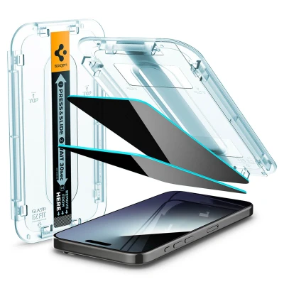 Afbeelding van Spigen EZ Fit Glas.tR Screen Protector Geschikt voor Apple iPhone 15 Pro Privacy Glass Case Friendly Gemakkelijke Installatie 2 Pack