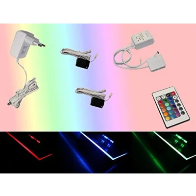 Afbeelding van Trango Set van 2 5022 02 RGB kleurverandering LED glasrandverlichting incl. afstandsbediening kastverlichting I glasplaat verlichting vitrines clips meubelverlichting