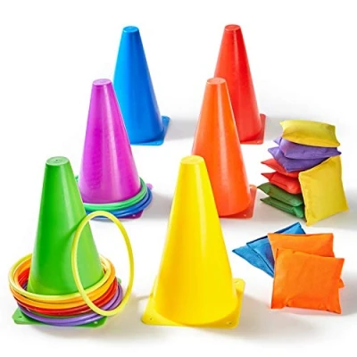 Afbeelding van Yetech 3 In 1 Ring Toss spel 30 stuks Carnaval Combo Set Met Zitzakken Plastic Kegels Gooien Ringen Voor Kinderen &amp; Volwassen Outdoor Indoor Activiteit