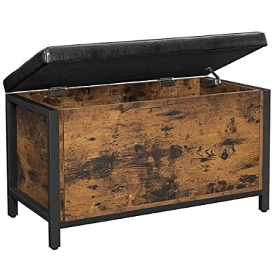 Afbeelding van VASAGLE Bank met opbergruimte, gestoffeerde kist, bedkast, hal, slaapkamer, woonkamer, metaal, eenvoudige constructie, industrieel ontwerp, kunstleder, vintage bruin zwart LSC80BX