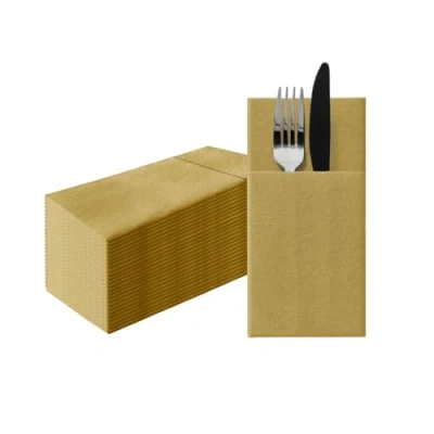 Afbeelding van PAW Airlaid Servetten (1/8 pocket) I 25 Stuks Bruiloft en Verjaardag Decoratie Ideaal voor Bruiloften, Communies, Recepties Elegant Tafeldecoratie Kleur: Monocolor goud
