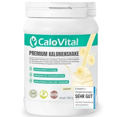Afbeelding van CaloVital Drinkvoeding, hoogcalorisch voor gewichtstoename, koolhydraten en eiwitten als calorieshake, hooggedoseerd met veel vitaminen, premium kwaliteit uit Duitsland (banaan 500 g)