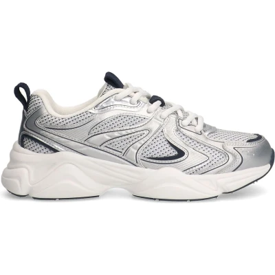 Afbeelding van Sacha Dames Zilveren metallic sneakers met blauwe details Maat 37