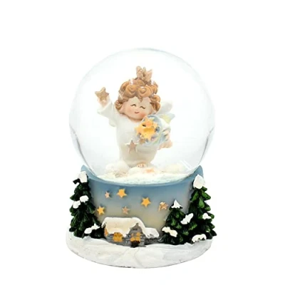 Afbeelding van Dekohelden24 Prachtige sneeuwbol, engel op wolken met ster, uitvoerig gedecoreerde sokkel, afmetingen L/B/H: 6,5 x 9 cm bol Ø cm, ster goud, W 10033271